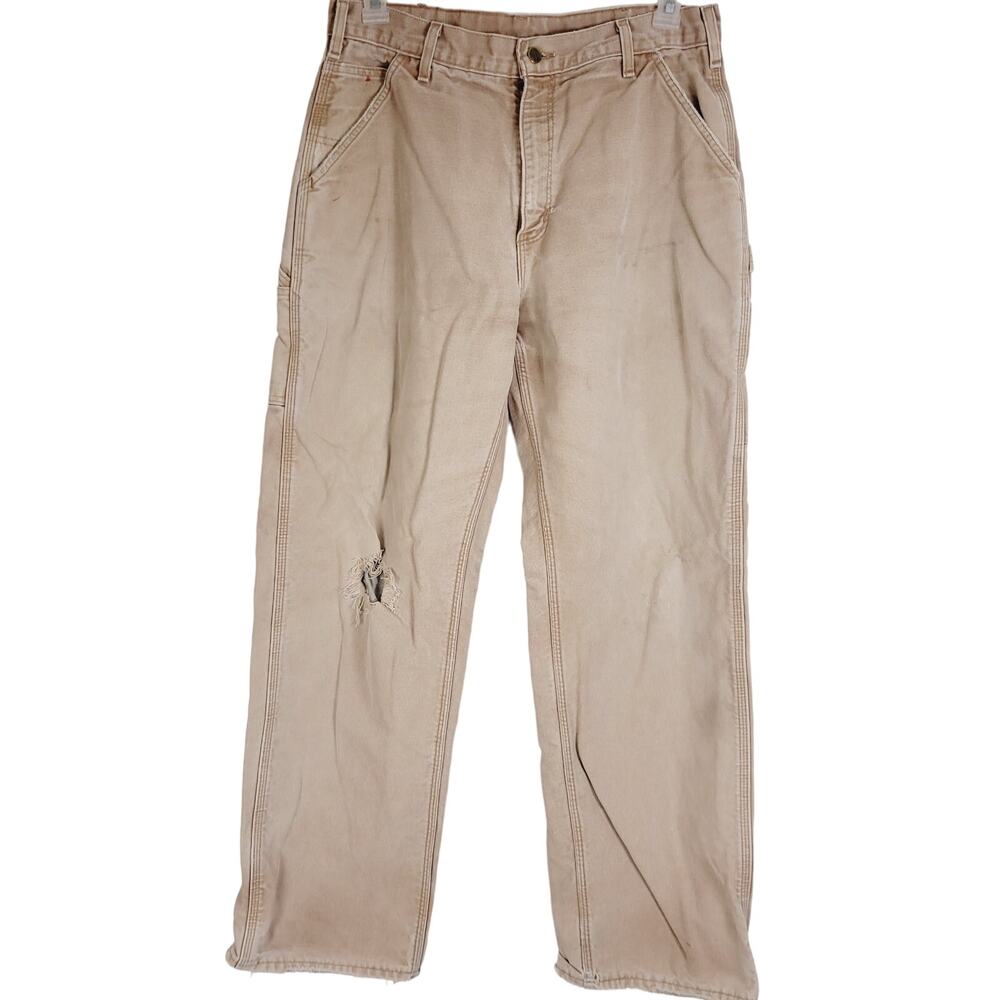 Carhartt tan carpenter jeans size 34x32 Distressed Workwear Streetwear USA Made